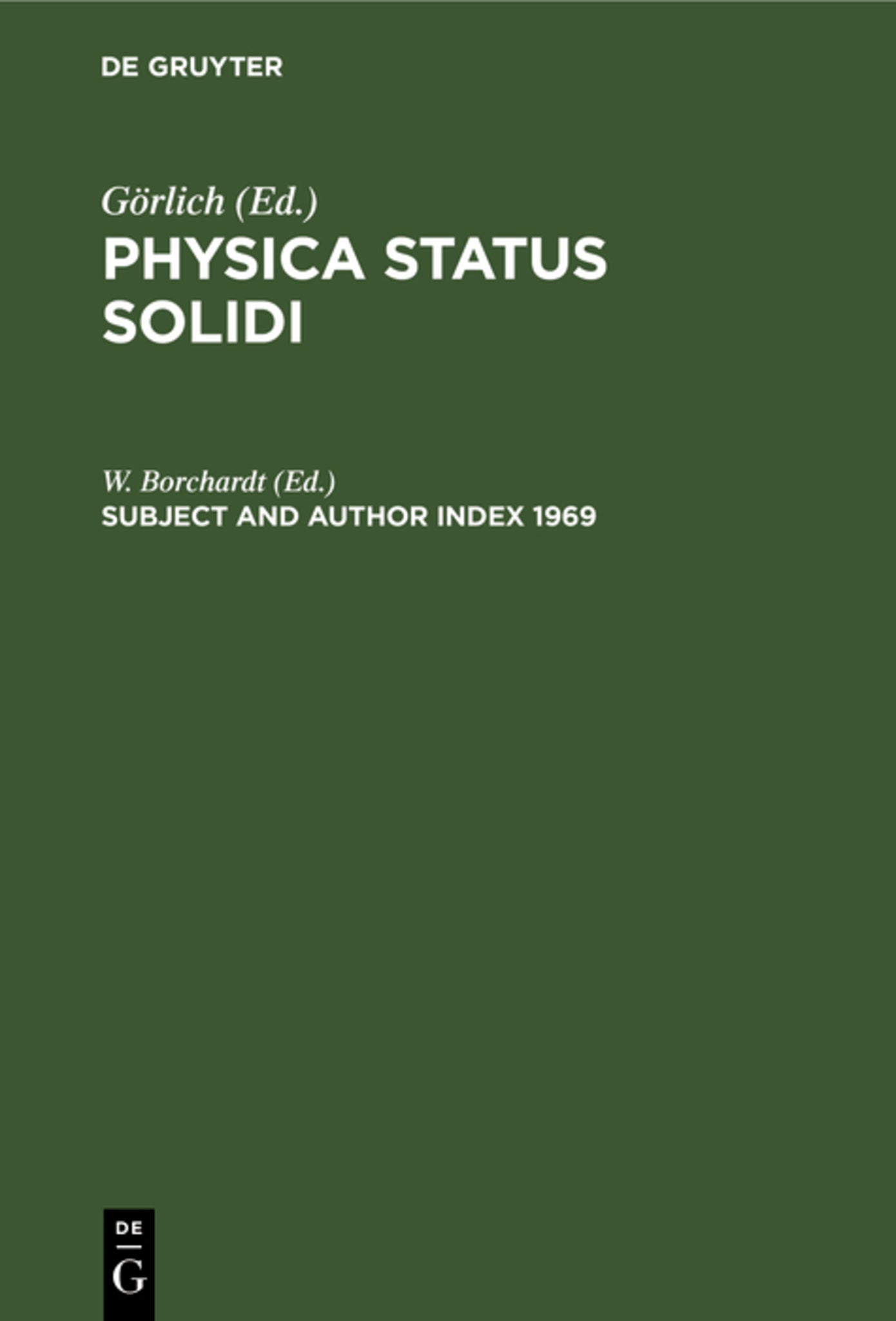 Cover image for Subject and Author Index 1969 ISBN 9783112502075